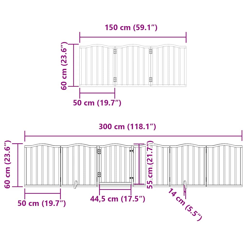 vidaXL Foldable Dog Gate with Door 9 Panels 450 cm Poplar Wood