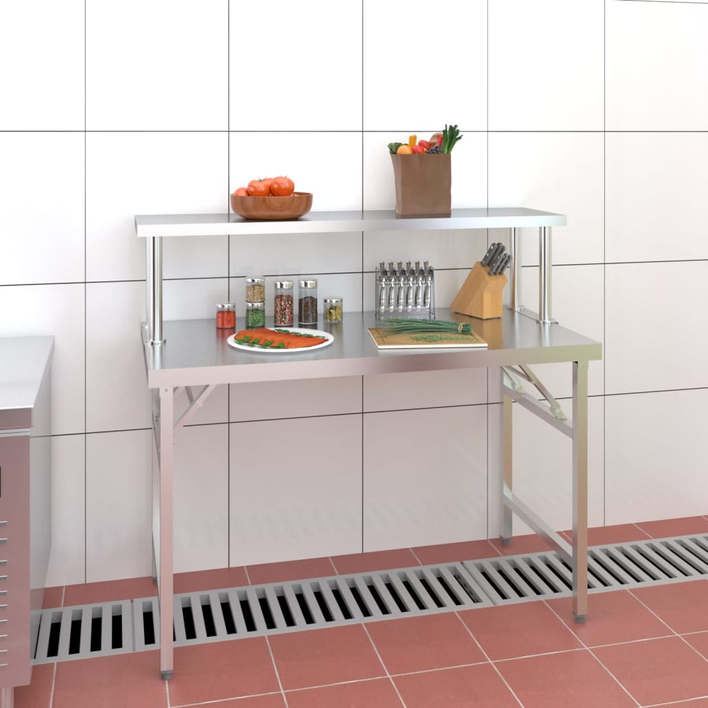 vidaXL Table de cuisine avec poêle 120x60x115 cm acier inoxydable