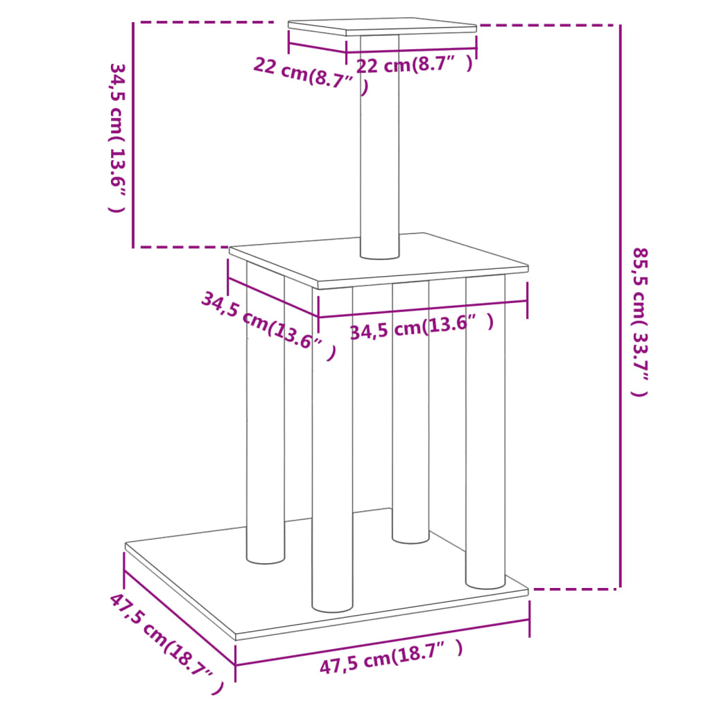 vidaXL Cat Tree with Sisal Scratching Posts 85.5 cm Cream