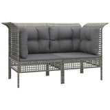 vidaXL Tuinhoekbanken met kussens 2 st poly rattan grijs