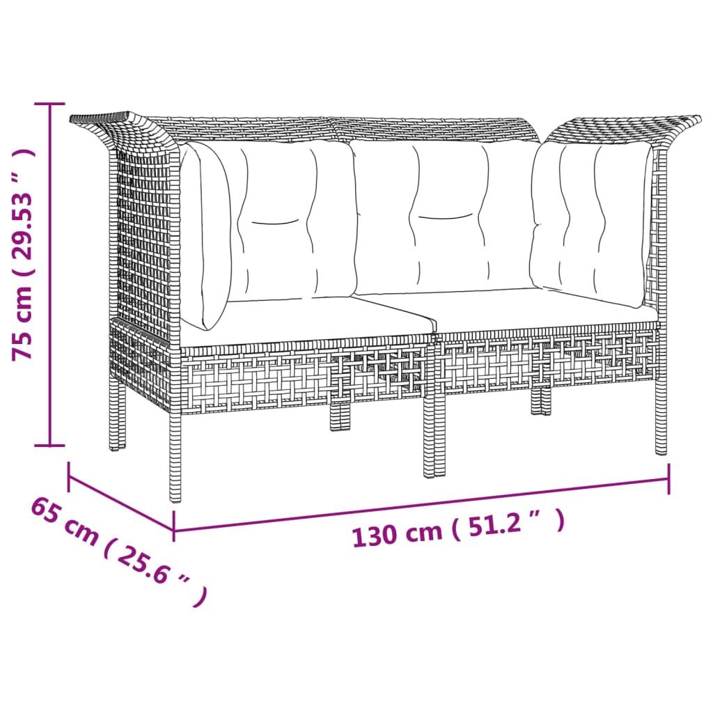 vidaXL Tuinhoekbanken met kussens 2 st poly rattan grijs