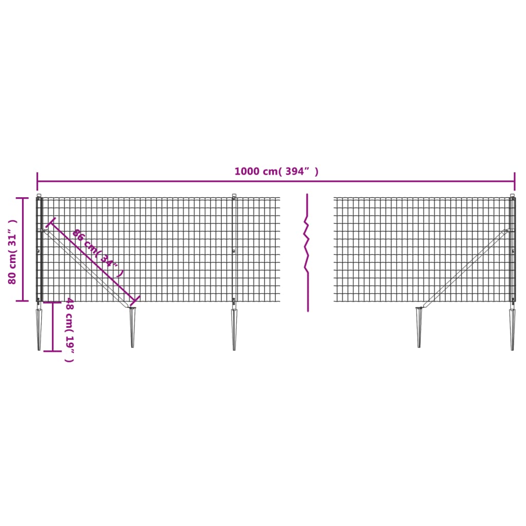 vidaXL Draadgaashek met grondankers 0,8x10 m groen