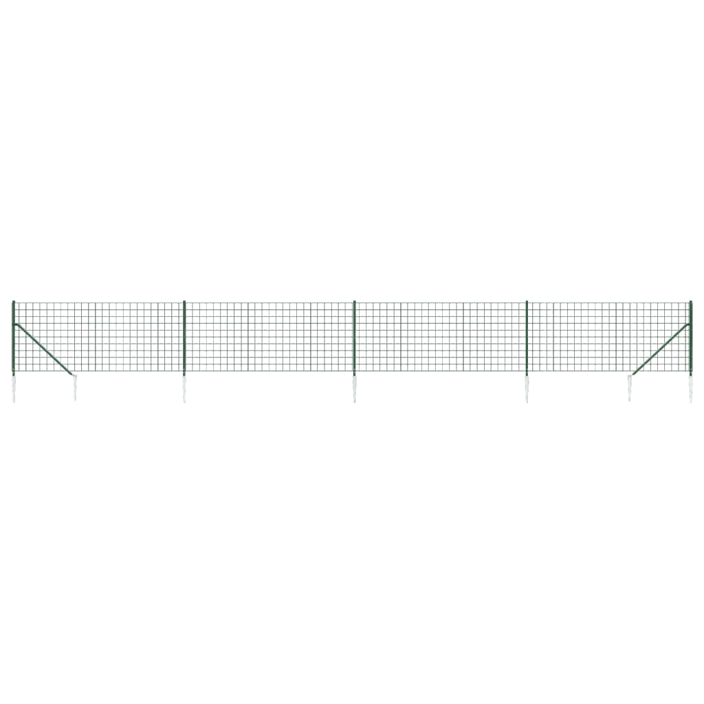 vidaXL Wire Mesh Fence with Ground Anchors 0.8x10 m Green
