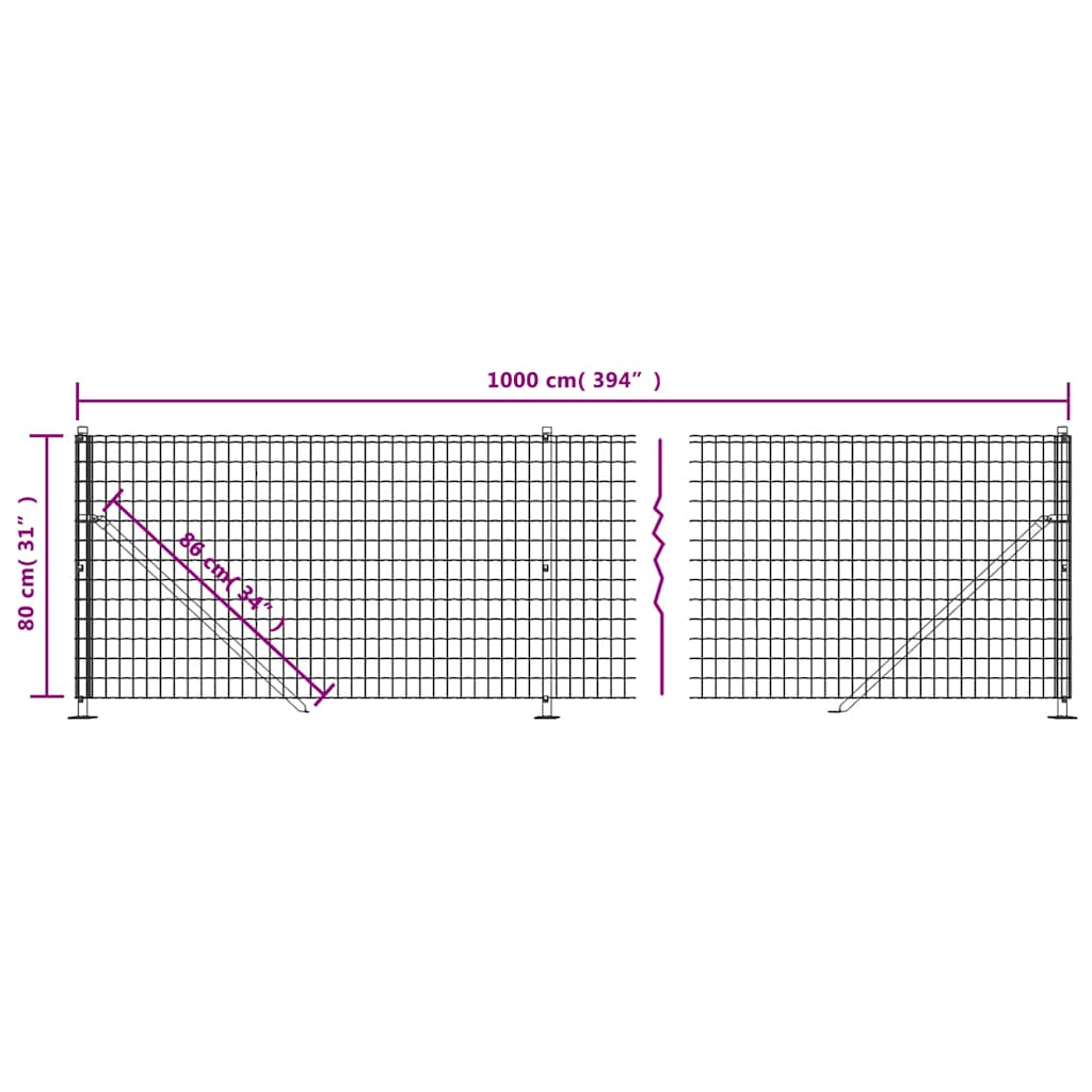 vidaXL Chain Link Fence with Flange 0.8x10 m Green