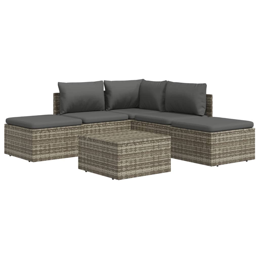 vidaXL 6-delige Loungeset met kussens poly rattan grijs