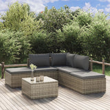 vidaXL 6-delige Loungeset met kussens poly rattan grijs