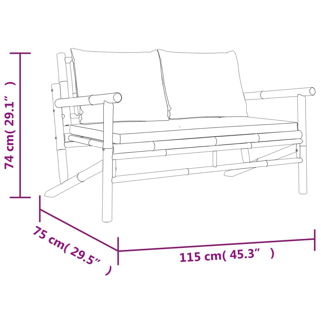 vidaXL 4-Piece Lounge Set with Cushions Bamboo Dark Grey