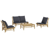 vidaXL 4-Piece Lounge Set with Cushions Bamboo Dark Grey