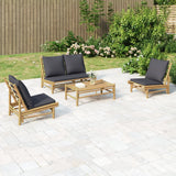 vidaXL 4-Piece Lounge Set with Cushions Bamboo Dark Grey