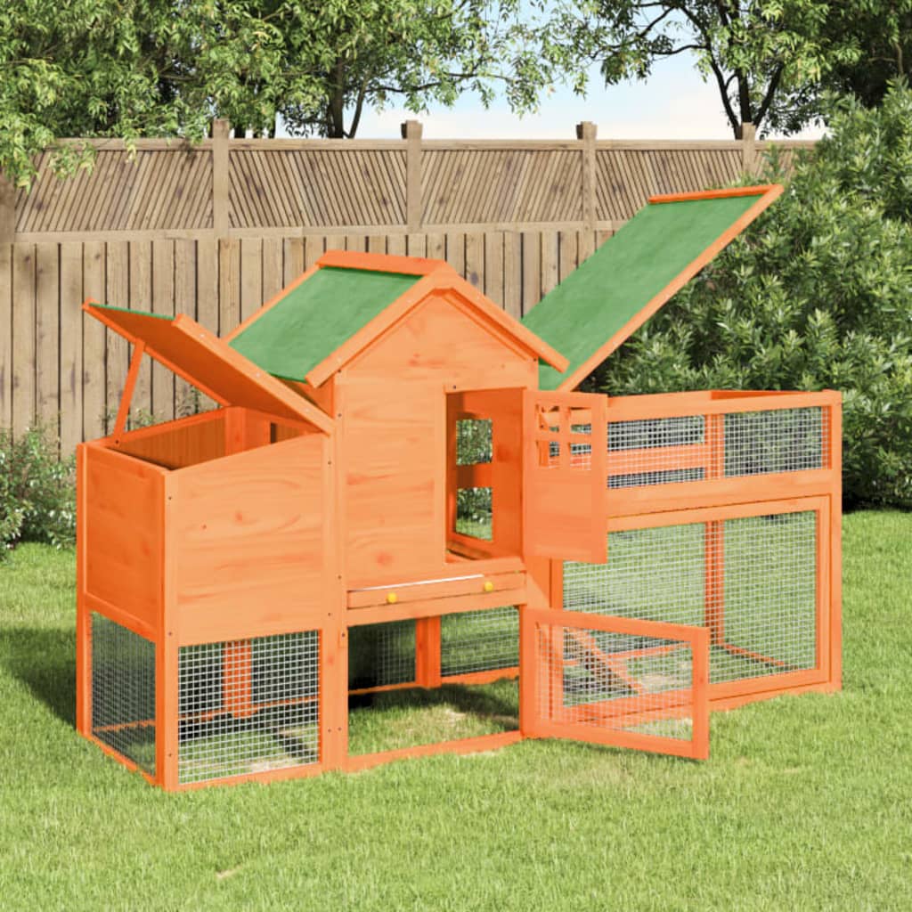 vidaXL Chicken Coop 186.5x58.5x113 cm Solid Pine Wood Brown