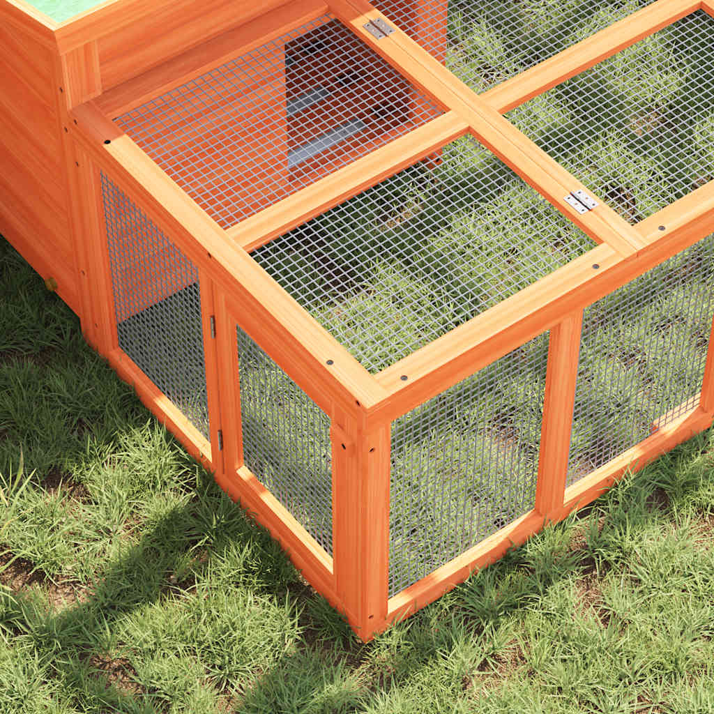 vidaXL Rabbit hutch 144x123x67.5 cm solid pine wood brown