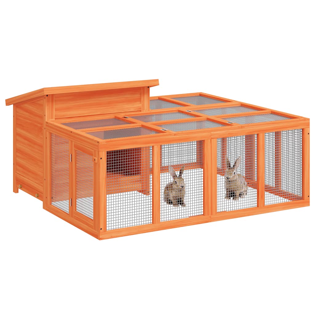 vidaXL Rabbit hutch 144x123x67.5 cm solid pine wood brown