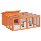 vidaXL Rabbit hutch 144x123x67.5 cm solid pine wood brown