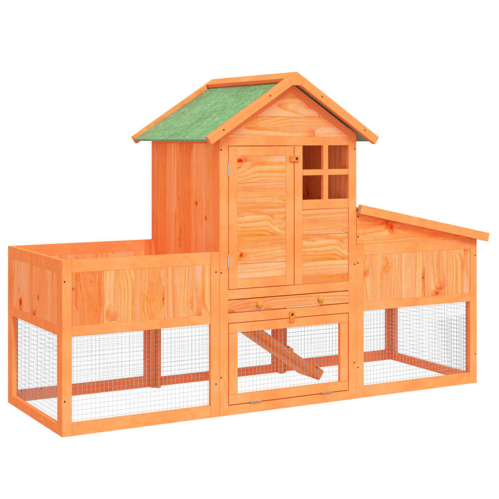 vidaXL Rabbit hutch 170x63x113 cm solid pine wood brown
