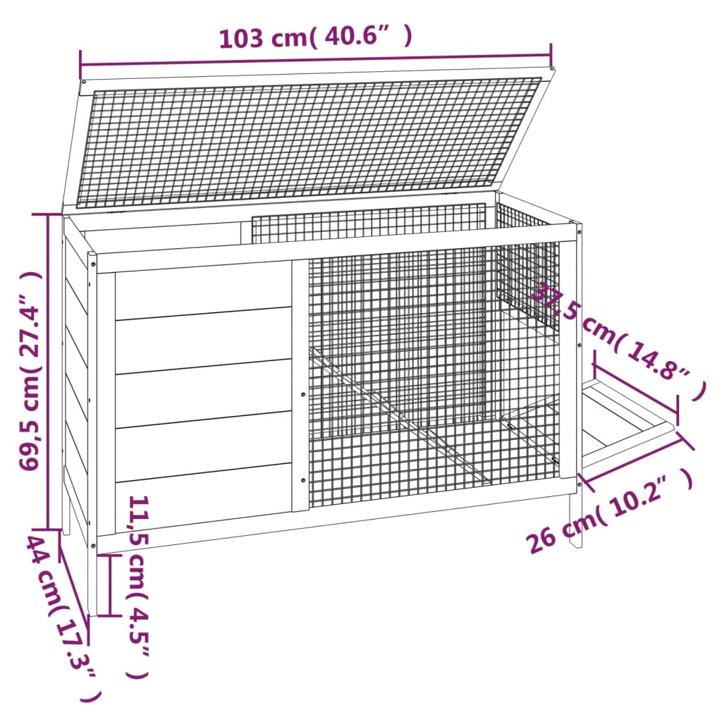 vidaXL Rabbit hutch 103x44x69.5 cm solid pine wood brown