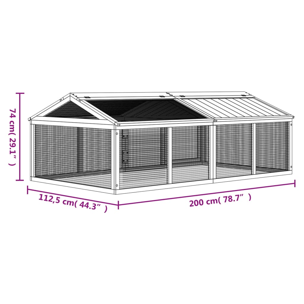 vidaXL Pet Run 200x112.5x74 cm Solid Pine Wood Brown