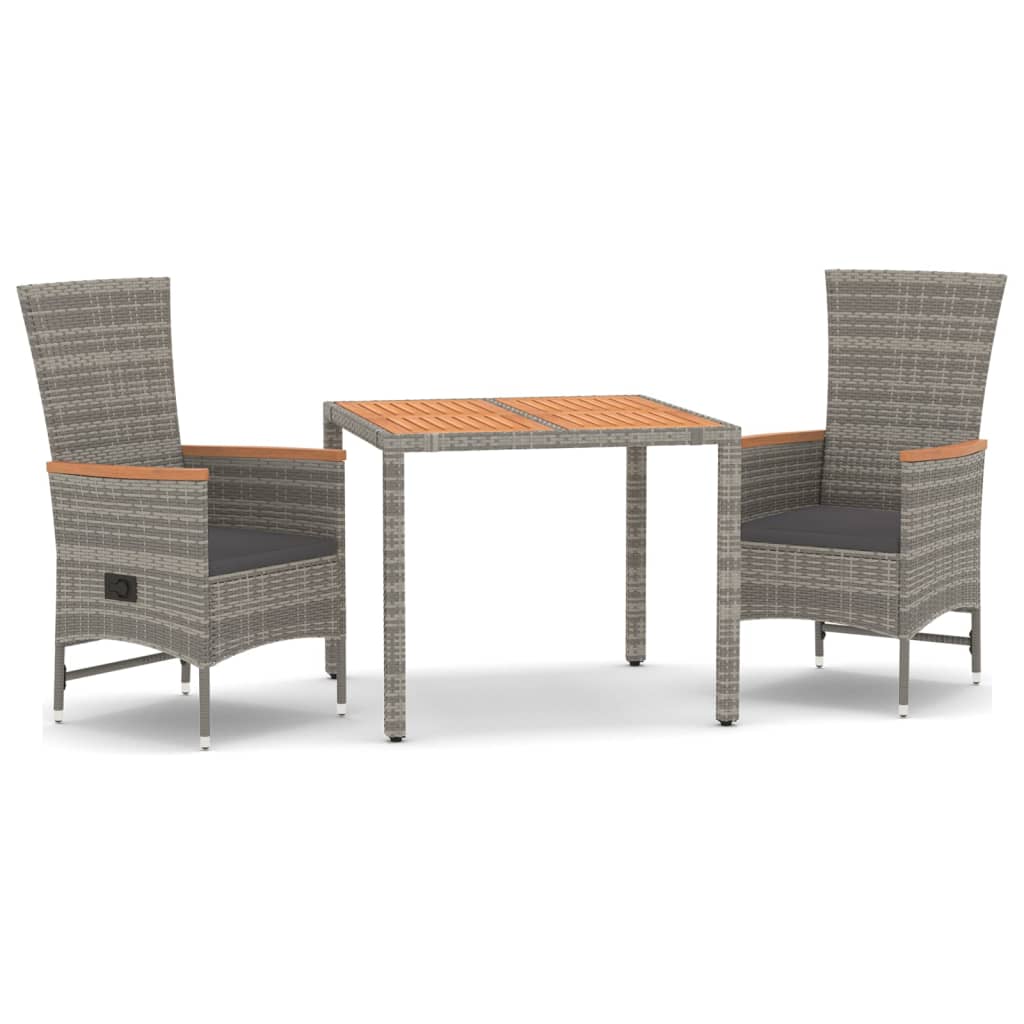 vidaXL 3-delige Tuinset met kussens poly rattan grijs