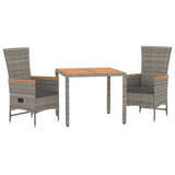 vidaXL 3-delige Tuinset met kussens poly rattan grijs