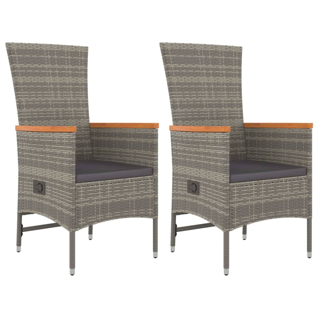 vidaXL 3-delige Tuinset met kussens poly rattan grijs