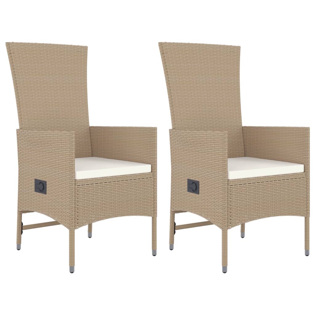 vidaXL 3-delige Tuinset met kussens poly rattan beige