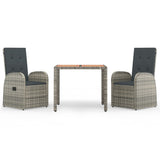 vidaXL 3-Piece Garden Lounge Set with Cushions Poly Rattan Grey