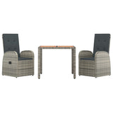 vidaXL 3-Piece Garden Lounge Set with Cushions Poly Rattan Grey