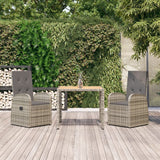 vidaXL 3-Piece Garden Lounge Set with Cushions Poly Rattan Grey