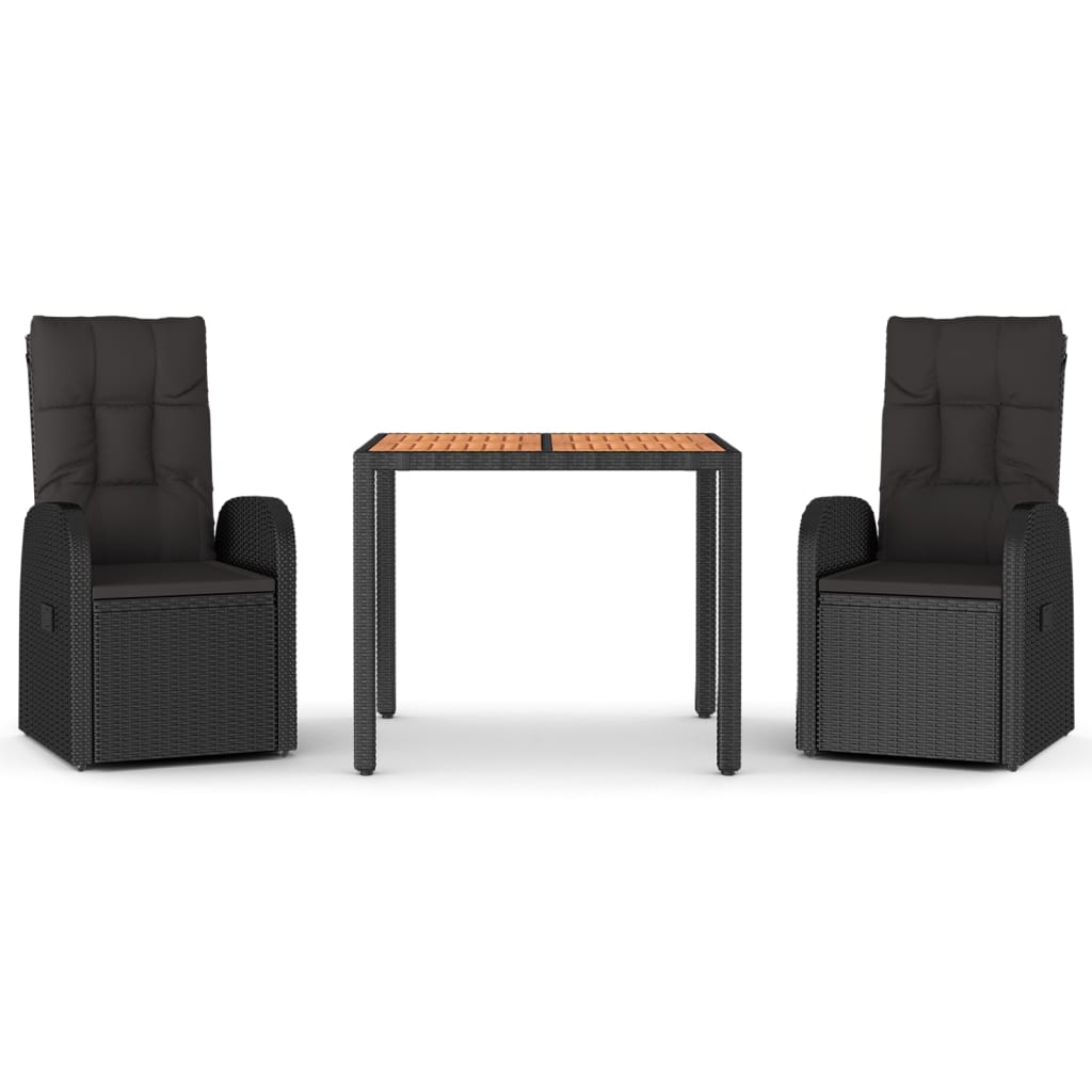 vidaXL 3-Piece Garden Lounge Set with Cushions Poly Rattan Black