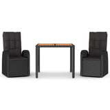 vidaXL 3-Piece Garden Lounge Set with Cushions Poly Rattan Black
