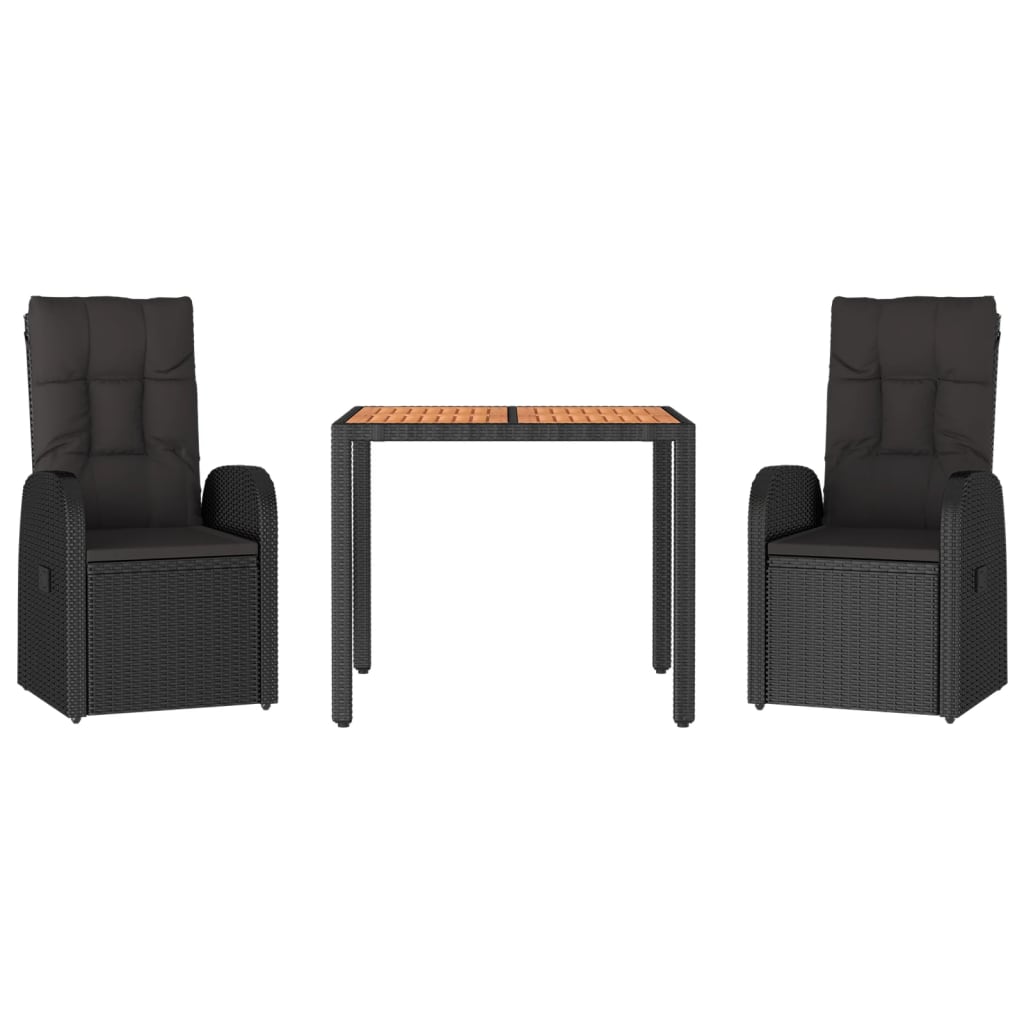 vidaXL 3-Piece Garden Lounge Set with Cushions Poly Rattan Black