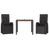 vidaXL 3-Piece Garden Lounge Set with Cushions Poly Rattan Black