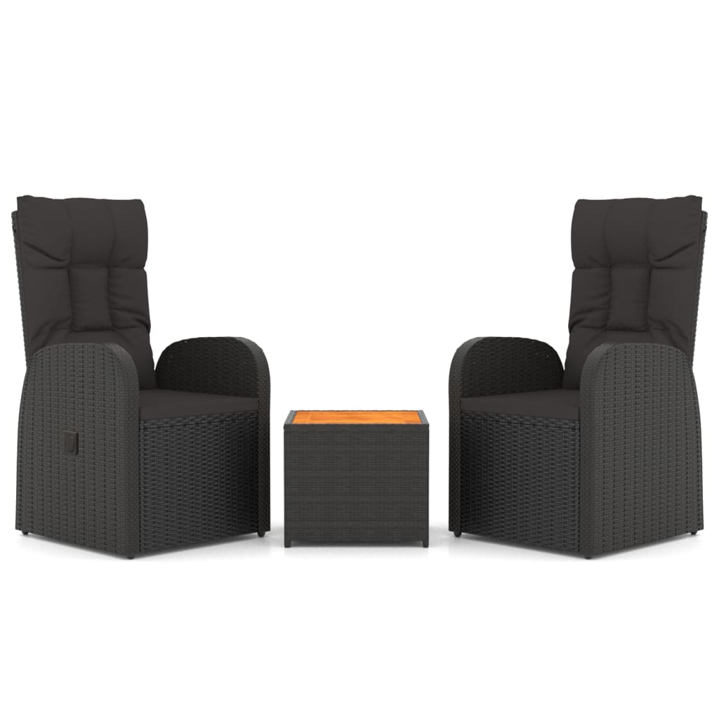vidaXL Ensemble de salon 3 pièces poly rotin et acacia massif noir