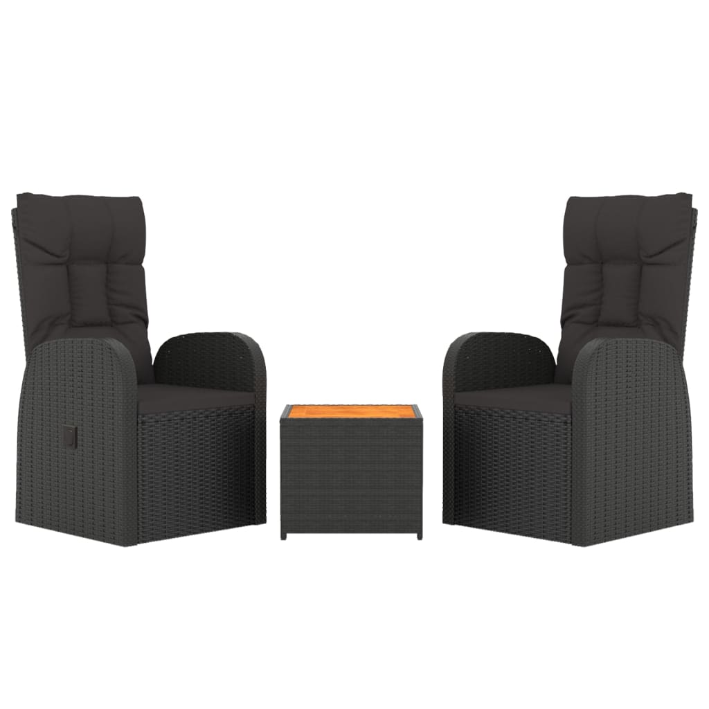 vidaXL Ensemble de salon 3 pièces poly rotin et acacia massif noir