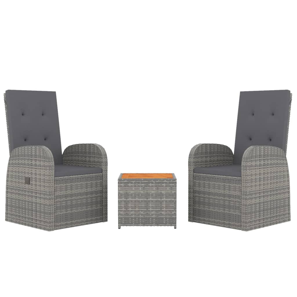 vidaXL Ensemble de salon 3 pièces poly rotin et acacia massif gris