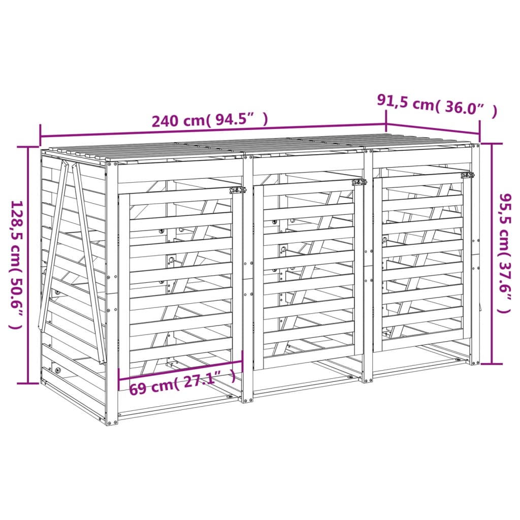 vidaXL Containerberging drievoudig massief grenenhout