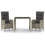 vidaXL 3-delige Tuinset met kussens poly rattan grijs
