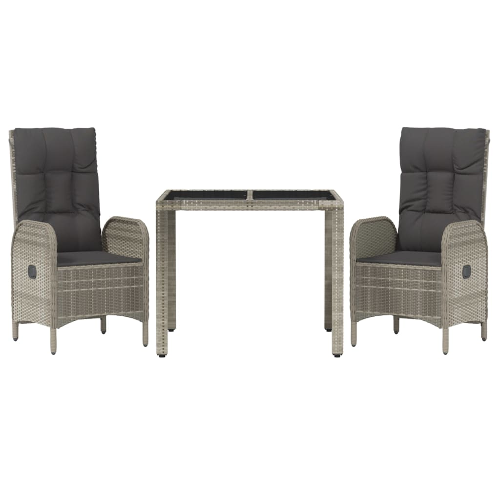 vidaXL 3-delige Tuinset met kussens poly rattan grijs