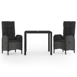 vidaXL 3-delige Tuinset met kussens poly rattan zwart