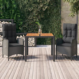 vidaXL 3-delige Tuinset met kussens poly rattan zwart