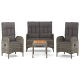 vidaXL 4-delige Tuinset met kussens poly rattan grijs