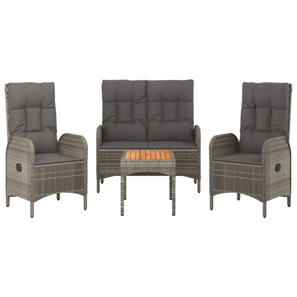 vidaXL 4-delige Tuinset met kussens poly rattan grijs