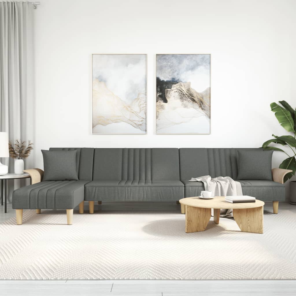 vidaXL Slaapbank L-vormig 279x140x70 cm stof lichtgrijs