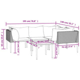 vidaXL 5-delige Loungeset met kussens poly rattan grijs