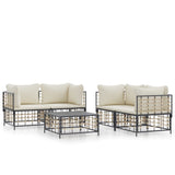 vidaXL 5-delige Loungeset met kussens poly rattan antracietkleurig