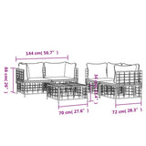 vidaXL 5-delige Loungeset met kussens poly rattan antracietkleurig