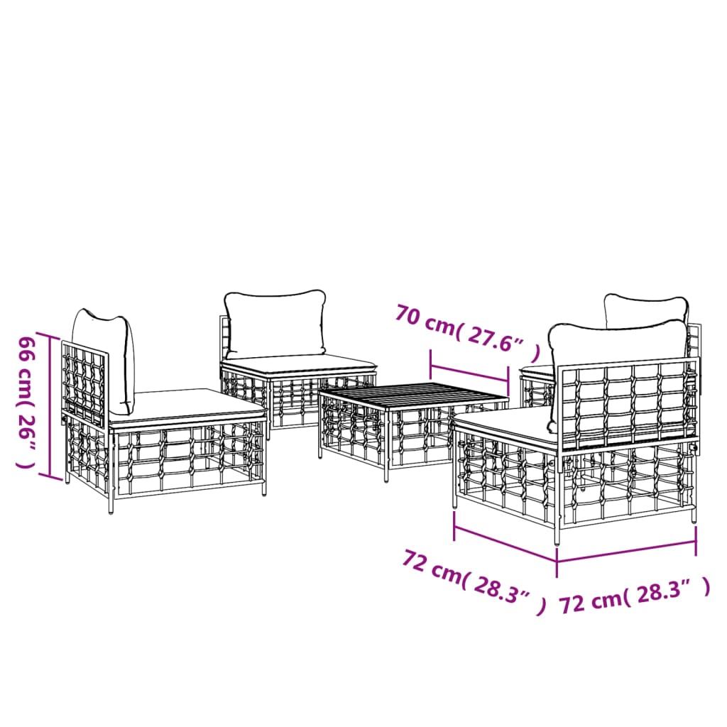 vidaXL 5-piece Lounge Set with cushions poly rattan anthracite