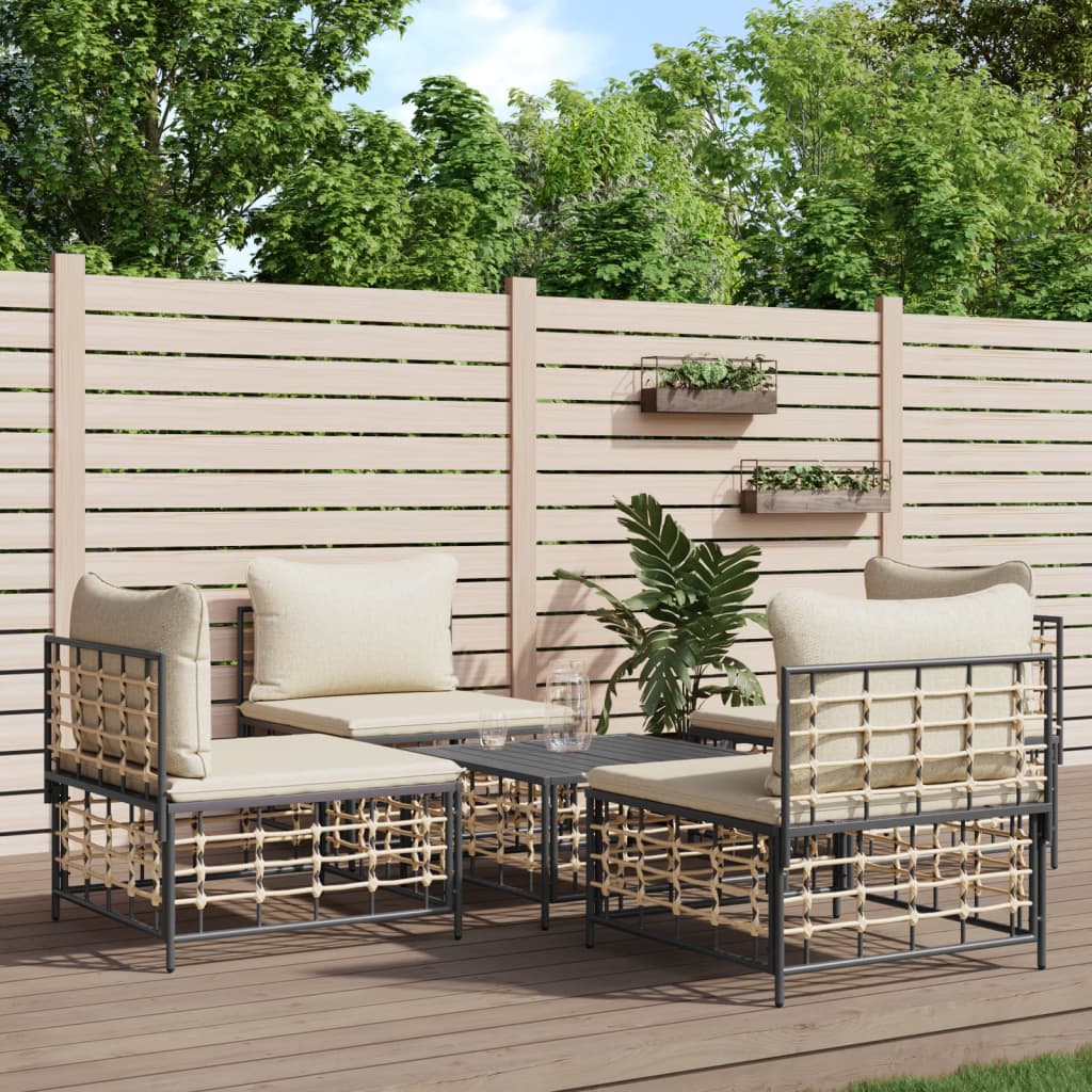 vidaXL 5-piece Lounge Set with cushions poly rattan anthracite