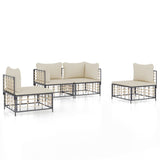 vidaXL 4-delige Loungeset met kussens poly rattan antracietkleurig