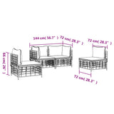 vidaXL 4-delige Loungeset met kussens poly rattan antracietkleurig