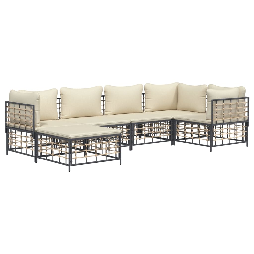 vidaXL 6-delige Loungeset met kussens poly rattan antracietkleurig